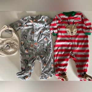 Baby Holiday lot! Pjs size 3 mo-both Carters and a “my first Christmas” bib!